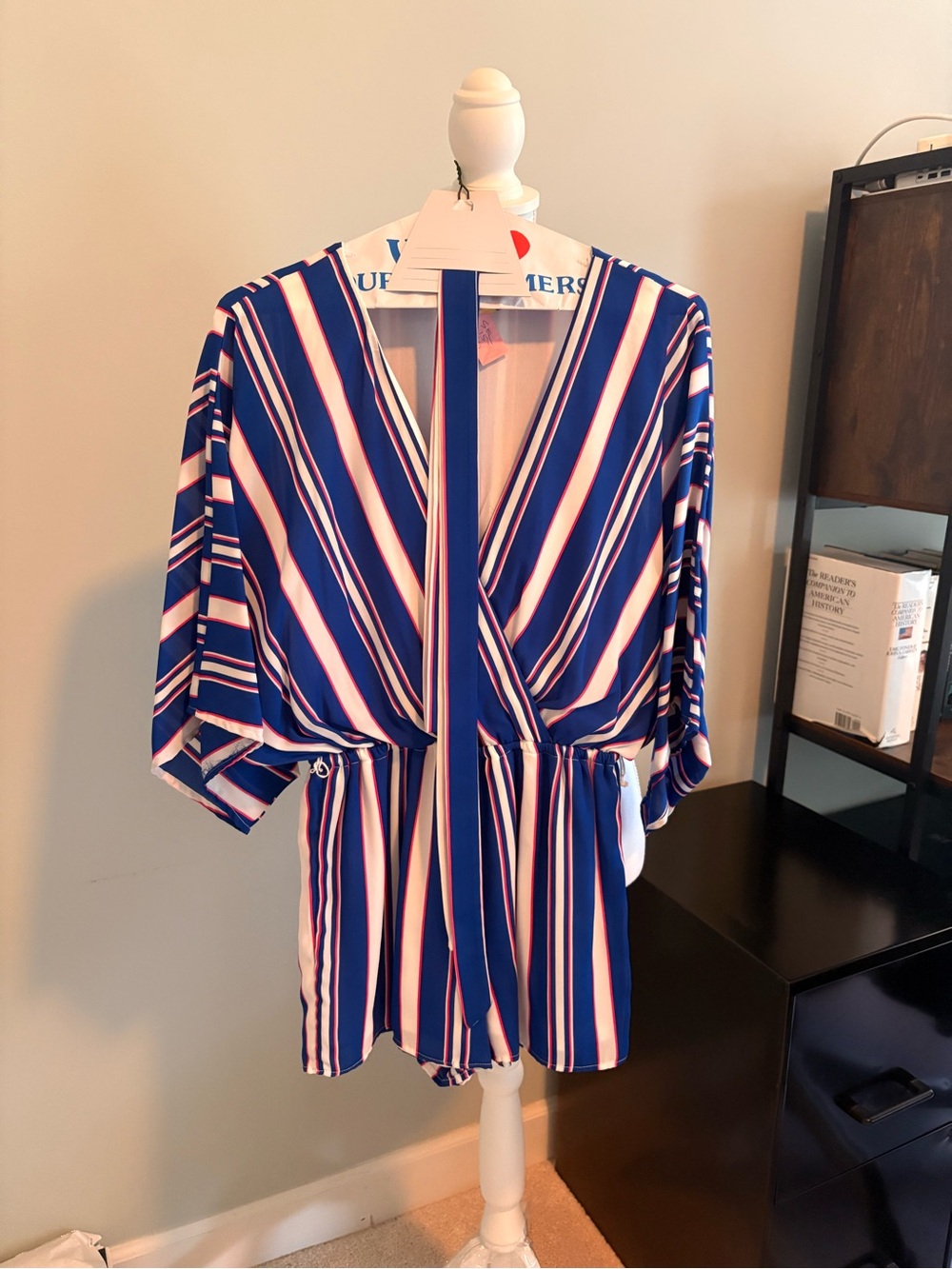 Lulu's Blue, White & Pink Striped Wrap Tunic Romper